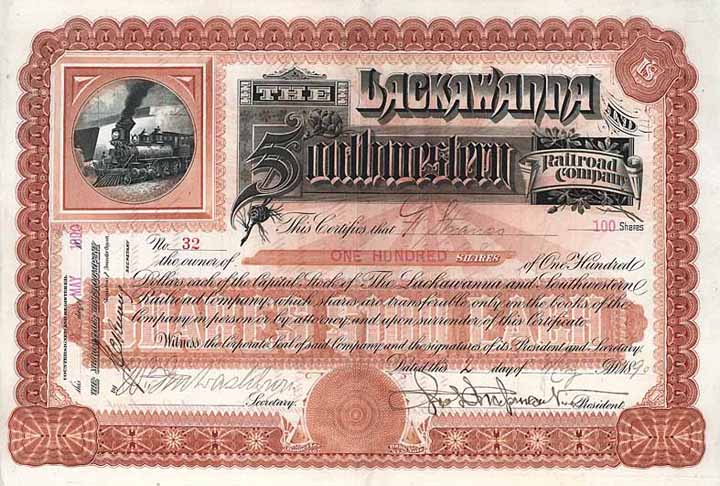 Lackawanna and Southwestern Railroad Stock Certificate