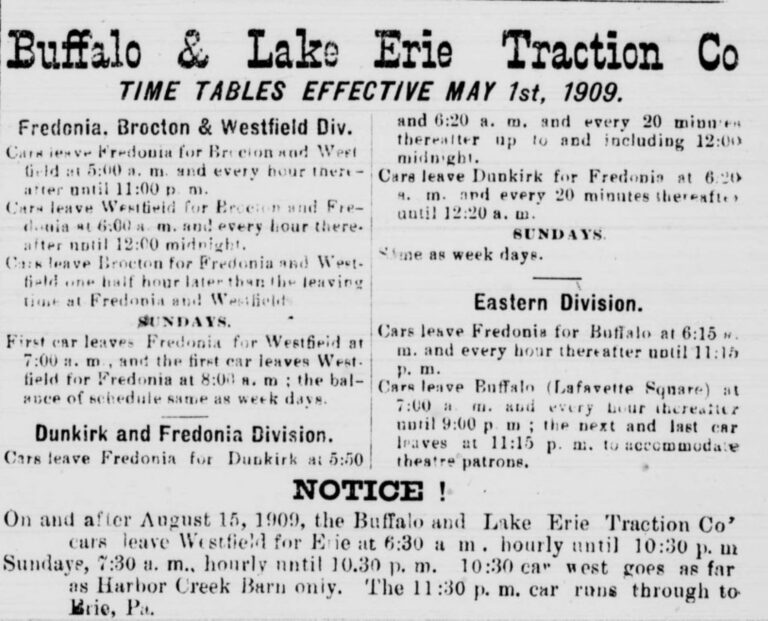 Timetable: 1909-05-01 Buffalo and Lake Erie Traction Company