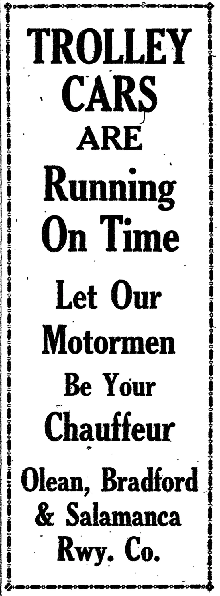 1924-02-23 Olean, Bradford and Salamanca Railway Ad