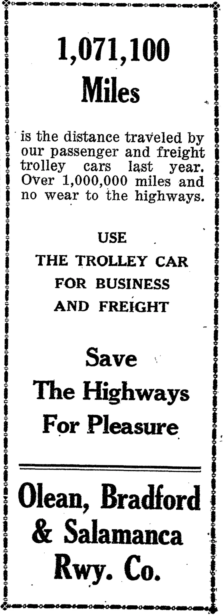 1924-03-15 Olean, Bradford and Salamanca Railway Ad