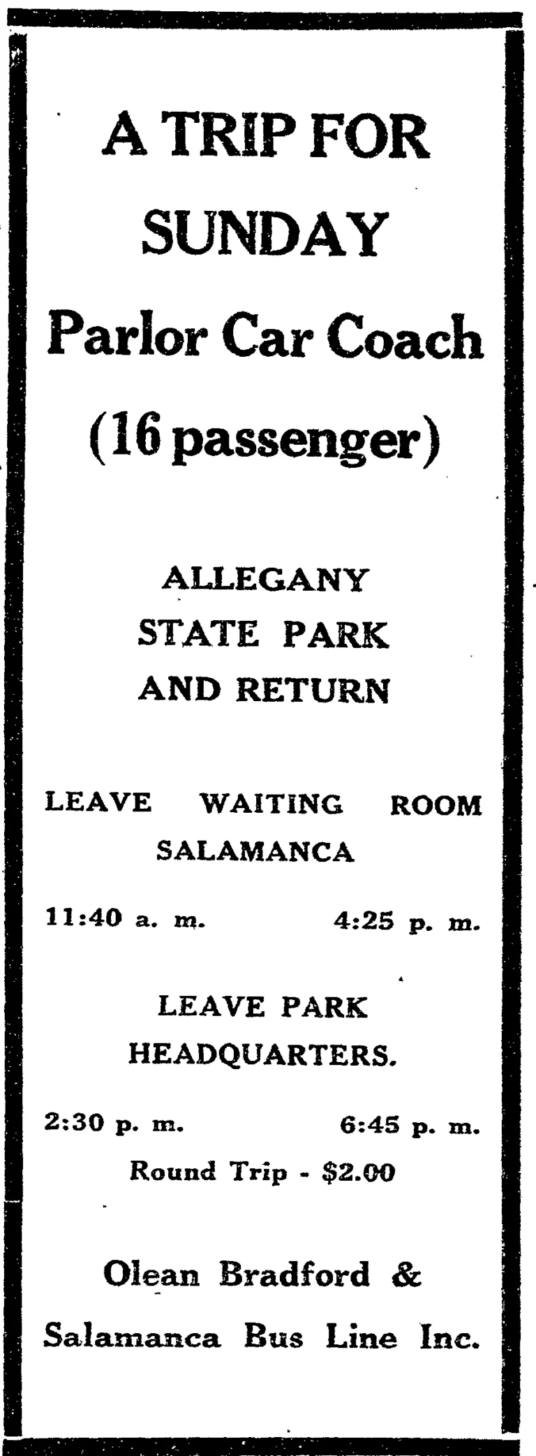 1925-08-14 Olean, Bradford and Salamanca Bus Line Ad