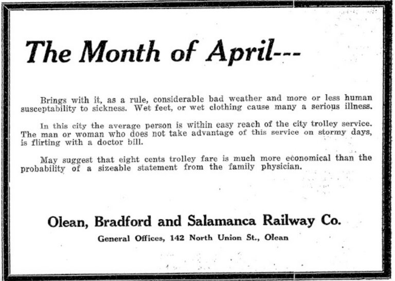 1926-04-09 Olean, Bradford and Salamanca Railway Ad