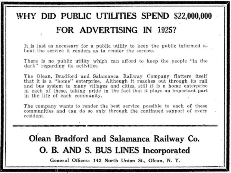 1926-08-06 Olean, Bradford and Salamanca Railway Ad