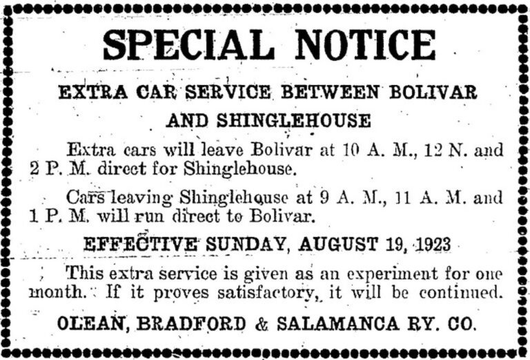 Timetable: 1923-08-16 Olean, Bradford and Salamanca Railway