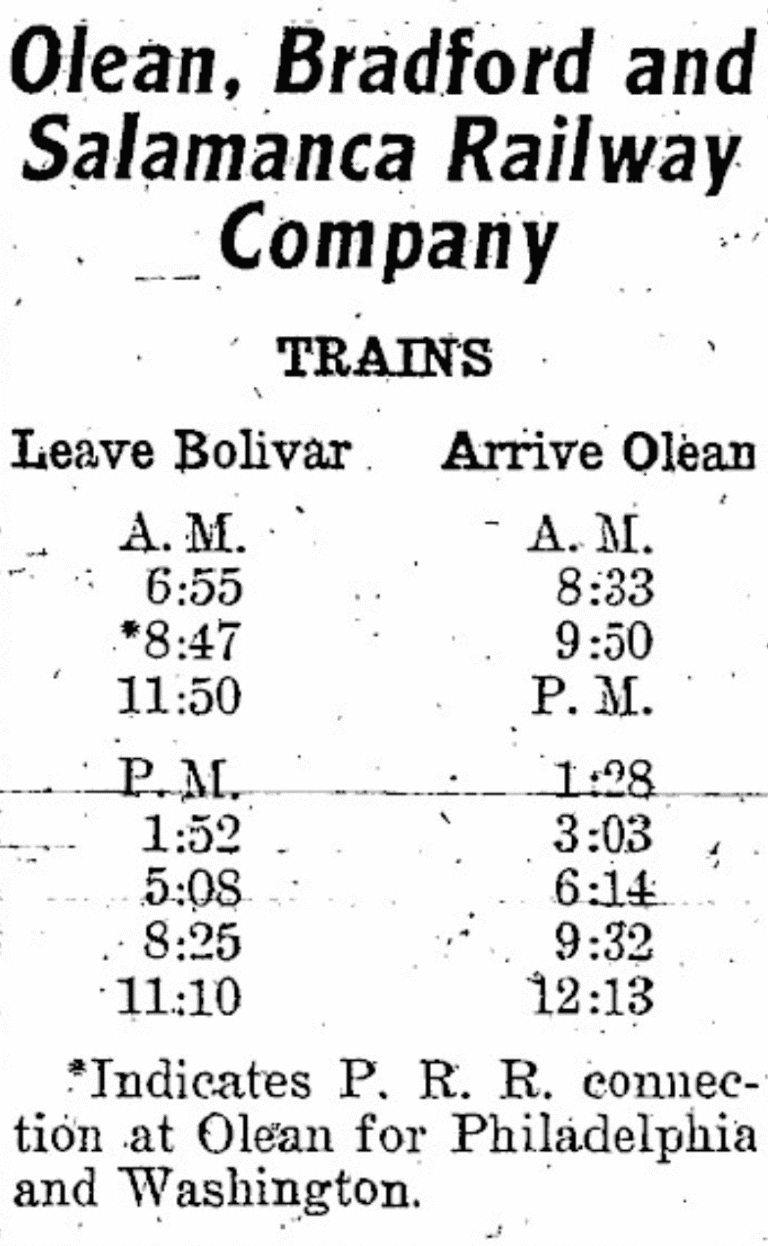 Timetable: 1925-05-21 Olean, Bradford and Salamanca Railway